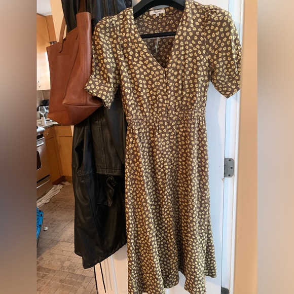 Madewell Button-Cuff Midi Dress in Woodcut Flowers Sz 00 - Picture 3 of 6